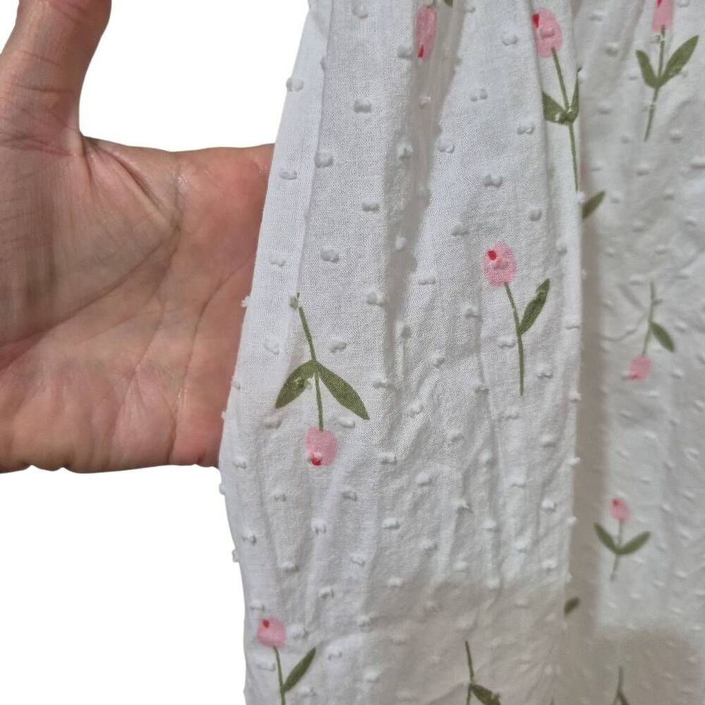 Sweet Salt Modest White & Pink Floral Midi Dress with Puff Sleeves - Size Medium - Picture 6 of 12